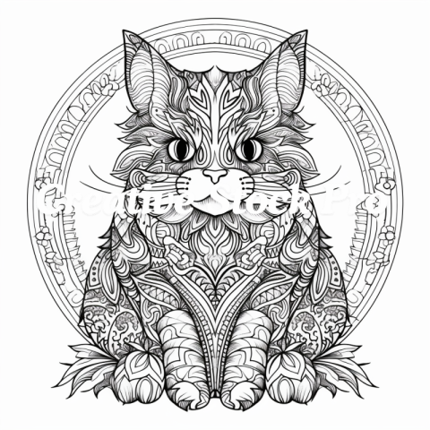 Free Relaxing Cat Mandala Coloring Sheets