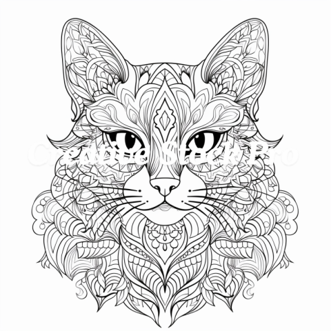 Free Printable Cat Mandala Coloring for Kids