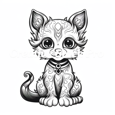 Free Impressionist Cat Coloring Page for Adults