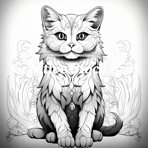 Free Whimsical Cat Coloring Page for Adults