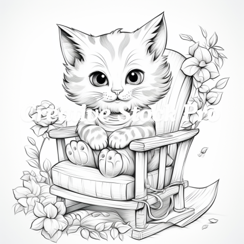 Free Vintage Cat Coloring Page for Adults