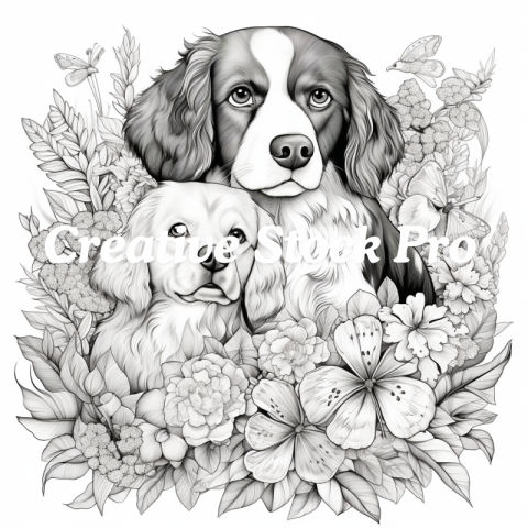 Relaxing Puppy Coloring Page for Kindle Kids & Adults